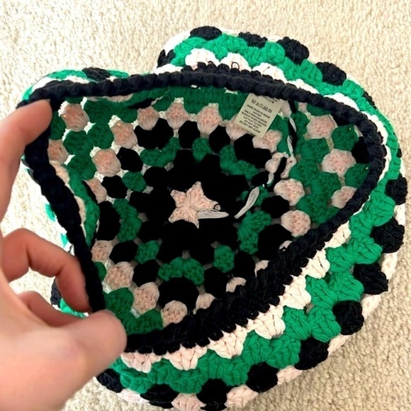 NWOT Free People Lolita Crochet Knit Beret Slouchy Boho Green Black Off-White - Picture 12 of 14